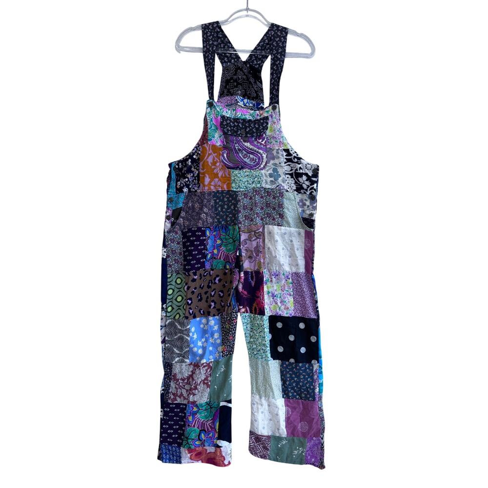 Patchwork Overalls Boho Wide Leg Jumpsuit Festival Western Cottagecore S/M - Picture 2 of 12